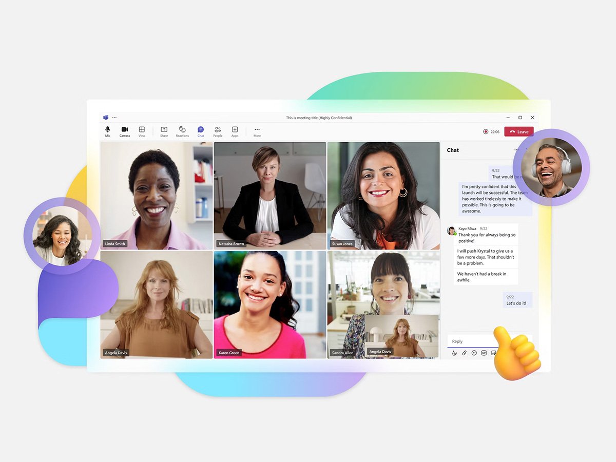 Online meeting interface with multiple participants and a chat panel on the right.
