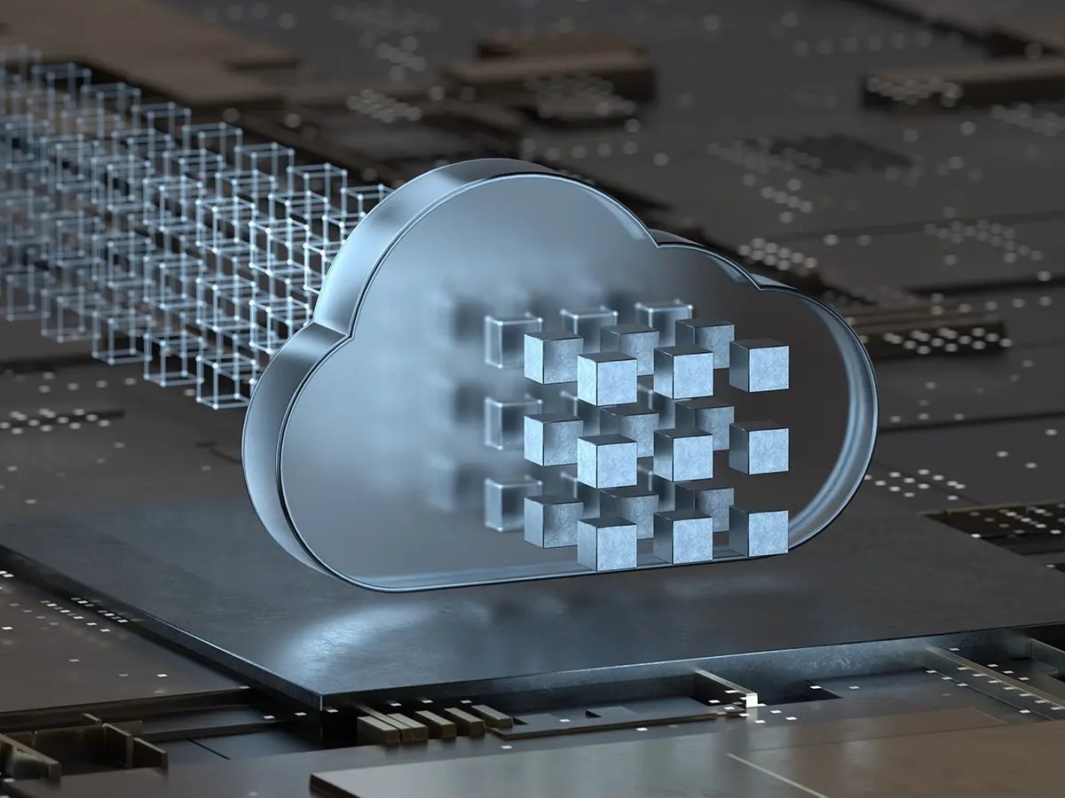 3D illustration of a cloud icon with digital blocks, symbolizing cloud storage and secure data erasure.