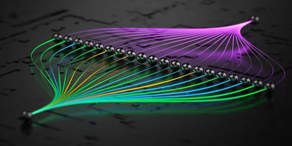 Abstract data lines connecting and converging through points