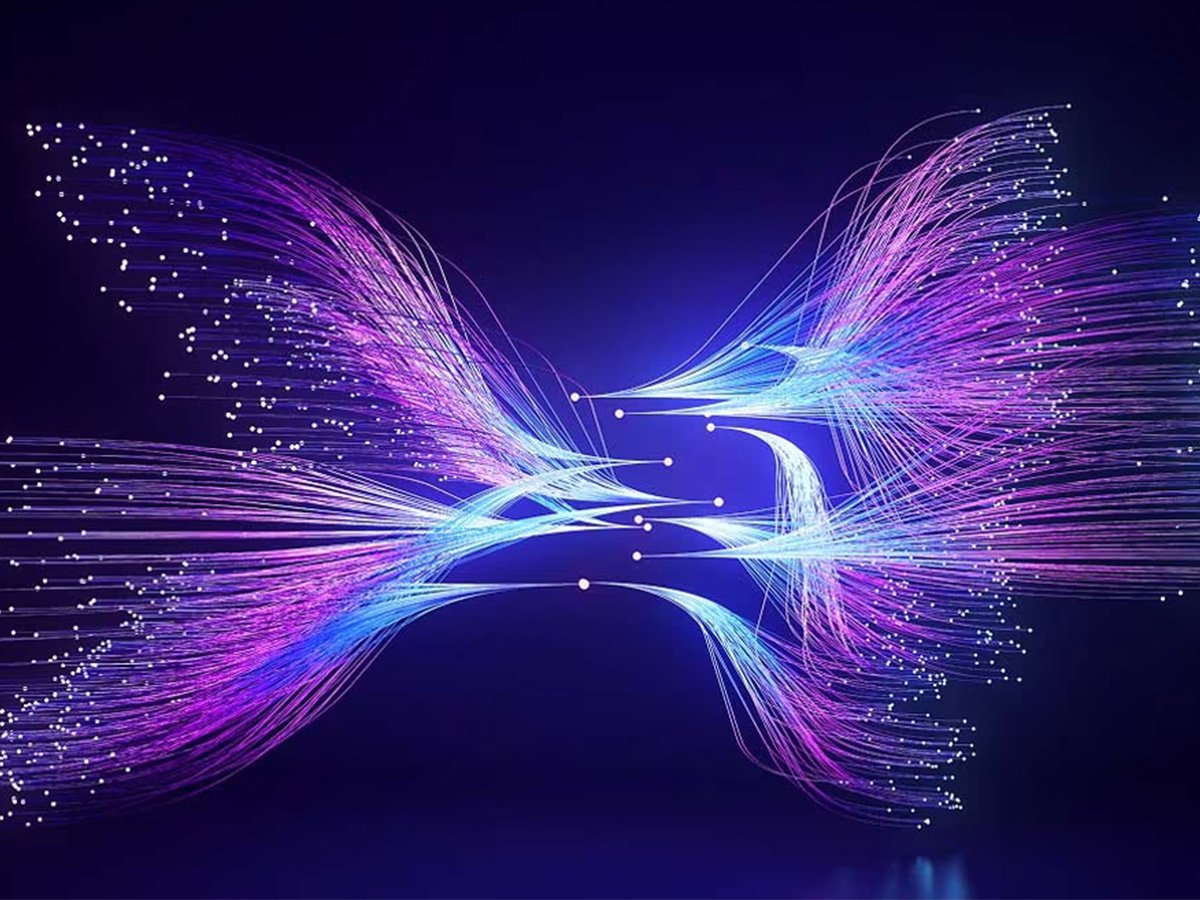 Glowing interconnected abstract data lines