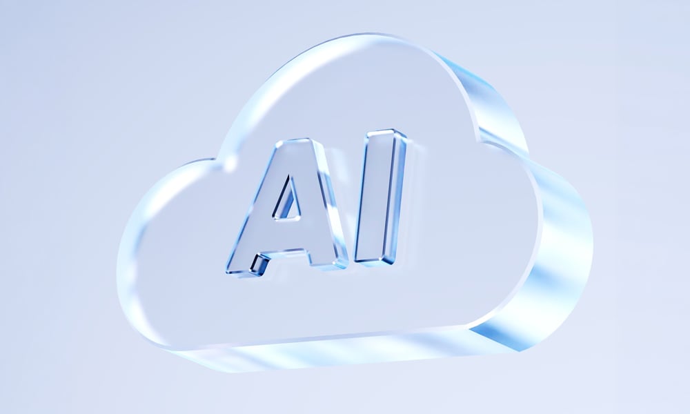 Glass-style cloud icon with “AI” text on a light blue background.