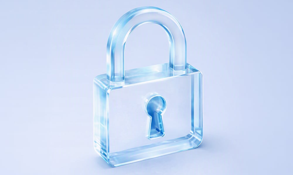 Glass-style padlock icon on a light blue background.