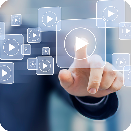 Person pressing play on a video button